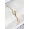 Pirinç Zirkon Taşlı Sonsuzluk Kalp Model Gold Renk Kadın Bileklik - TJ-BB7693