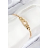 Pirinç Zirkon Taşlı Zincir Model Gold Renk Asansörlü Kadın Bileklik - TJ-BB7735