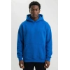 Premium Baskılı Kapşonlu Sweatshirt Üç İplik İçi Pamuklu Kanguru Cepli Double Oversize Rahat Kalıp Hoodie - Saks Mavi