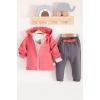 Prences Nakışlı Kapişonlu 3lü % 100 Pamuk Kız Bebek Takımı