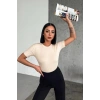 Rahat Ve Şık Kısa Kollu Bisiklet Yaka Likralı Viskon Penye Body Bej