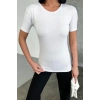 Rahat Ve Şık Kısa Kollu Bisiklet Yaka Likralı Viskon Penye Body Beyaz
