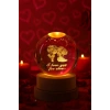 Romantik LED Işıklı Kristal Küre Lamba – I Love You Forever Tasarım – USBli Ahşap Standlı