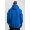 Saks Mavi Double Oversize 3 İplik Pamuklu Kapüşonlu Kanguru Cepli Sweatshirt Hoodie - Saks Mavi