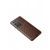 Samsung Galaxy S21 Ultra Kılıf Auto Focus Karbon Kapak - Kahverengi
