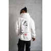Şapkalı Güvercin Baskılı Kapşonlu Sweat - Beyaz -