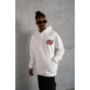 Şapkalı Güvercin Baskılı Kapşonlu Sweat - Beyaz -