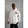 Şapkalı Güvercin Baskılı Kapşonlu Sweat - Beyaz -