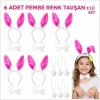 Şeker Pembesi Tavşan Sahne Seti 6lı Set Taç Papyon Kuyruk