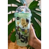 Sevimli Ayıcık Temalı Çift Katman 450 ml Suluk Pipetli Mika Yeşil 2726