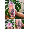 Sevimli Dino Temalı Çift Katman 450 ml Suluk Pipetli Mika Matara Pembe 2769