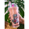 Sevimli Dino Temalı Çift Katman 450 ml Suluk Pipetli Mika Matara Pembe 2769