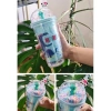 Sevimli Dino Temalı Çift Katman 450 ml Suluk Pipetli Mika Mavi 2769