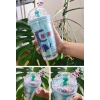 Sevimli Dino Temalı Çift Katman 450 ml Suluk Pipetli Mika Mavi 2769