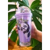 Sevimli Panda Temalı Çift Katman 450 ml Suluk Pipetli Mika Matara Mor 2770