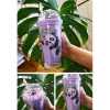 Sevimli Panda Temalı Çift Katman 450 ml Suluk Pipetli Mika Matara Mor 2770