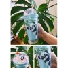 Sevimli Panda Temalı Çift Katman 450ml Suluk Pipetli Mika Matara Mavi 2770