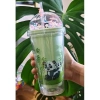 Sevimli Panda Temalı Çift Katman 450ml Suluk Pipetli Mika Matara Yeşil 2770