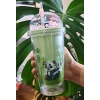 Sevimli Panda Temalı Çift Katman 450ml Suluk Pipetli Mika Matara Yeşil 2770
