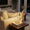 Silindirik Kristal Nokta Model LED Masa Lambası – Gold Tabanlı, Dokunmatik, 3 Renk Işık Modlu, Şarjlı Modern Dekoratif Gece Lambası (4887)