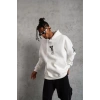 Sırt Baskılı Kapüşonlu Üç İplik Oversize Sweatshirt - Beyaz
