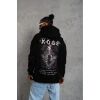 Sırt Baskılı Kapüşonlu Üç İplik Oversize Sweatshirt - Siyah