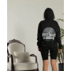 Sırt Baskılı Kapüşonlu Üç İplik Oversize Sweatshirt - Siyah -