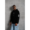 Sırt Baskılı Kapüşonlu Üç İplik Oversize Sweatshirt - Siyah