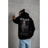Sırt Baskılı Kapüşonlu Üç İplik Oversize Sweatshirt - Siyah