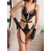Siyah Dantel Jartiyer Fantezi İç Giyim Takımı Eldivenli, Seksi 3lü Set, Kadın Seksi İç Çamaşırı