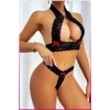 Siyah Dantel Şeritli Seksi Sütyen Külot Takım