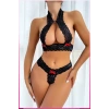 Siyah Dantel Şeritli Seksi Sütyen Külot Takım