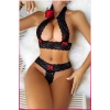 Siyah Dantel Şeritli Seksi Sütyen Külot Takım