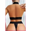 Siyah Dantel Şeritli Seksi Sütyen Külot Takım