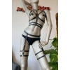 Siyah Deri Fantezi Jartiyer Harness Takım - Brf455