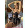Siyah Göğüs Balenli, Tül Etekli Seksi Jartiyer Takım