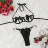 Siyah Göğüs Fiyonklu Balenli Sütyen Külot Takım