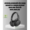 Siyah Kablosuz Bluetooth Kulaklık 300 Mah Hızlı Şarj Katlanabilir Pedli