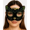 Siyah Kadife Kaplama Üzeri Sarı Yeşil Sim İşlemeli Kedi Maskesi 20x13 cm