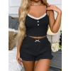 Siyah Likralı Düğmeli Yumuşacık 2li Pijama Takımı