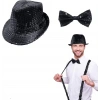 Siyah Payetli Şapka ve Papyon Seti – Parıltılı Yetişkin Kostüm Seti