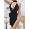 Siyah Seksi Elbise Zincirli 5045
