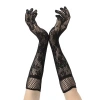 Siyah Uzun Gül Desenli Dantel Kadın Eldiveni
