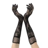 Siyah Uzun Gül Desenli Dantel Kadın Eldiveni