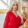 Su Dalgalı Uzun Beyaz Platin Tül Peruk