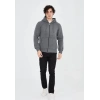 Tam Fermuarlı Kapşonlu  SweatShirt - Füme -