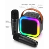 Taşıma Askılı Siyah Led Işıklı Bluetooth Hoparlör Çift Mikrofonlu Karaoke Seti