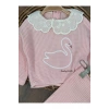 Triko Pudra pembe süzene nakışlı yaka güpürlü ispanyol paça pamuklu kız bebek takım
