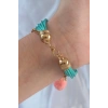 Turkuaz Renk Kar Tanesi Figür Zincir Detay İpli Çoklu Bileklik - TJ-BB6346