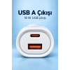 Type C ve USB A Çift Çıkışlı Araç Şarj Aleti